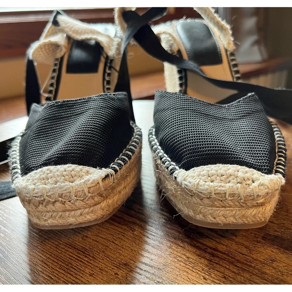 NEW ZARA Ankle Tie Raffia Espadrille Wedge Sandals, 10 - Picture 7 of 12